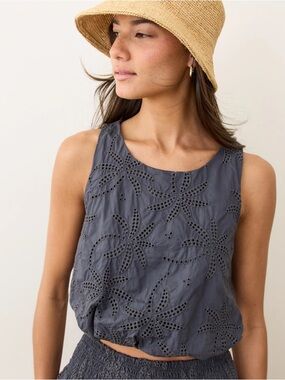 Marine Layer Sage Embroidered Eyelet Bubble
Crop Tank